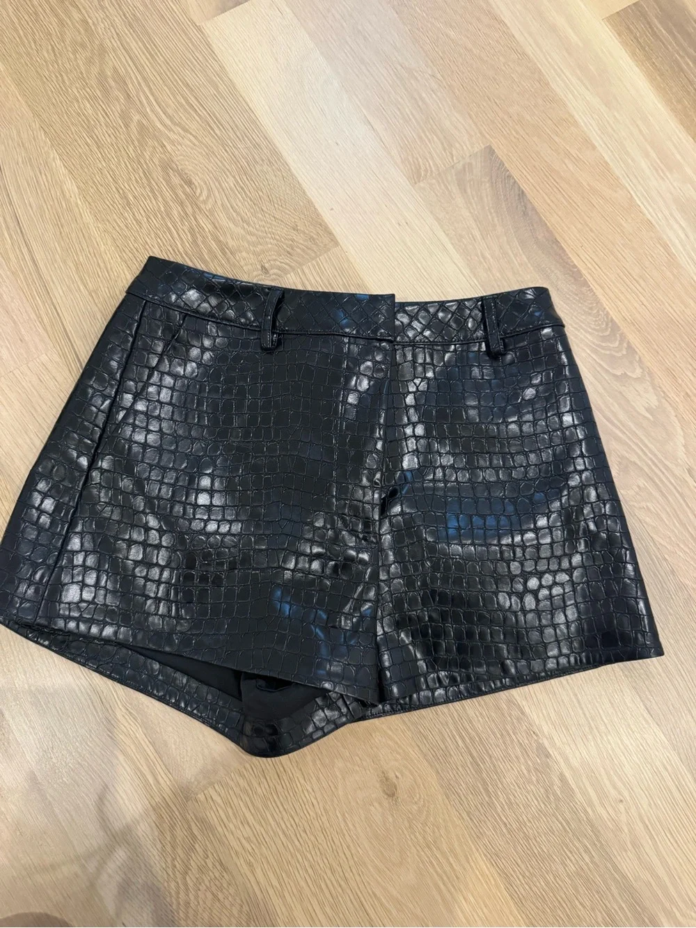 Lovers + Friends Black Faux Croc High-Waist Shorts